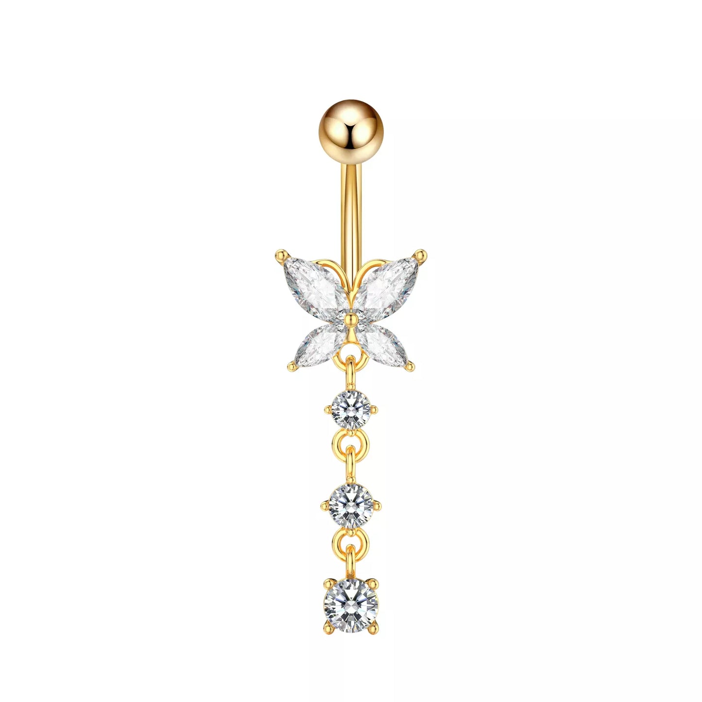 Salvatori Paris Gold Plated Surgical Steel Diamond Butterfly Belly Bar