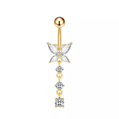 Salvatori Paris Gold Plated Surgical Steel Diamond Butterfly Belly Bar