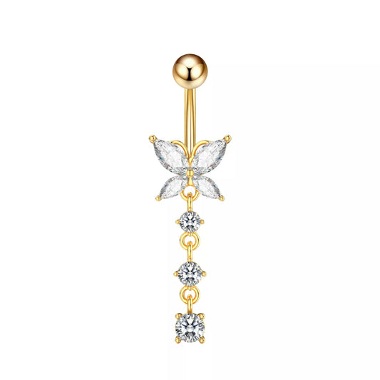 Salvatori Paris Gold Plated Surgical Steel Diamond Butterfly Belly Bar