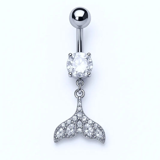 Salvatori Paris Silver Surgical Steel Crystal Tail Belly Piercing