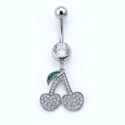 Salvatori Paris Silver Surgical Steel Crystal Cherry Belly Piercing
