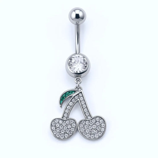 Salvatori Paris Silver Surgical Steel Crystal Cherry Belly Piercing